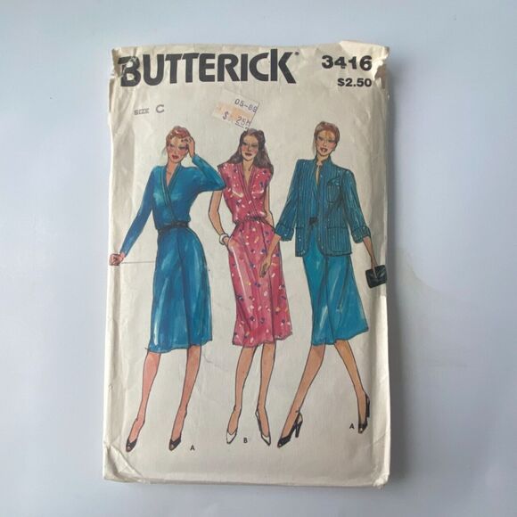 Butterick 3416 Pattern Dress Jacket Miss 12 80s Vintage Business Sleek Loose - Picture 2 of 6